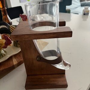Wooden Stand with Clear Glass Horn